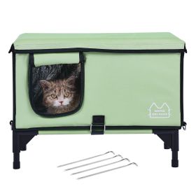 VEVOR Elevated Heated Cat House Cuboid Kitty Shelter With Heated Pad Green M