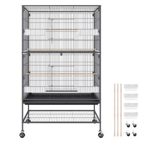 VEVOR 52 Inch Standing Large Bird Cage, Wrought Iron Flight Bird Cage For Parakeets, Cockatiels, Parrots, Macaw With Rolling Stand And Tray