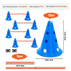 VEVOR Dog Agility Hurdle Cone Set 6 PCS Kit-12 XCones 6 XAgility Rods With Bag
