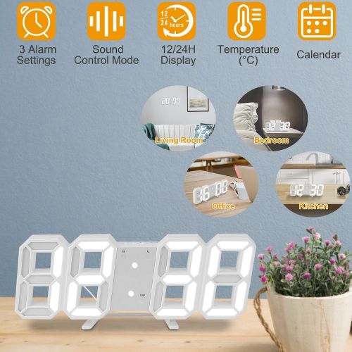 3D LED Digital Wall Clock Sound Control Table Desk Alarm Clock w/ 3 Auto Adjustable Brightness Snooze 3D LED Digital Wall Clock Sound Control Table Desk Alarm Clock w/ 3 Auto Adjustable Brightness Snooze