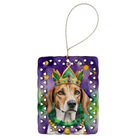 American Foxhound King of Mardi Gras Porcelain Ornament Christmas Tree Hanging Decorations for Home Christmas Holiday, Rectangle, Gift, Multicolor
