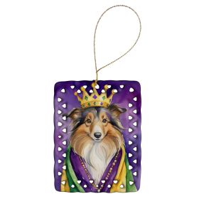 Sheltie King of Mardi Gras Porcelain Ornament Christmas Tree Hanging Decorations for Home Christmas Holiday, Rectangle, Gift, Multicolor