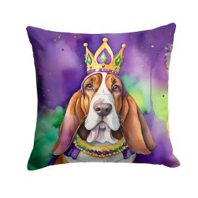 Basset Hound King of Mardi Gras Throw Pillow Machine Washable, Indoor Outdoor Decorative Pillow for Couch, Bed or Patio, 14Hx14W