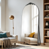 Wooden arched black full-length mirror  with stand. wall mirror, bathroom makeup mirror, bedroom foyer, clothing store, wall mounted. 71 "* 31"
