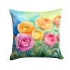 Ranunculus in Watercolor Throw Pillow Machine Washable, Indoor Outdoor Decorative Pillow for Couch, Bed or Patio, 18Hx18W