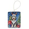 Bearded Collie Christmas Reindeer Porcelain Ornament Christmas Tree Hanging Decorations for Home Christmas Holiday, Rectangle, Gift, Multicolor