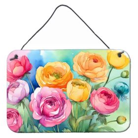NEW Ranunculus in Watercolor Wall or Door Hanging Prints Aluminum Metal Sign Kitchen Wall Bar Bathroom Plaque Home Decor, 8HX12W, Multicolor