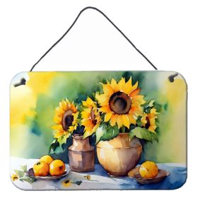 NEW Sunflowers in Watercolor Wall or Door Hanging Prints Aluminum Metal Sign Kitchen Wall Bar Bathroom Plaque Home Decor, 8HX12W, Multicolor