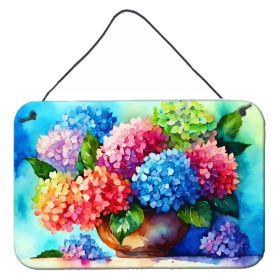 NEW Hydrangeas in Watercolor Wall or Door Hanging Prints Aluminum Metal Sign Kitchen Wall Bar Bathroom Plaque Home Decor, 8HX12W, Multicolor