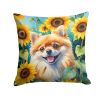 Pomeranian in Sunflowers Throw Pillow Machine Washable, Indoor Outdoor Decorative Pillow for Couch, Bed or Patio, 14Hx14W