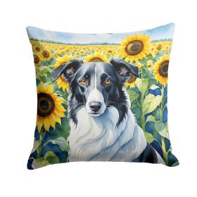 Borzoi in Sunflowers Throw Pillow Machine Washable, Indoor Outdoor Decorative Pillow for Couch, Bed or Patio, 14Hx14W