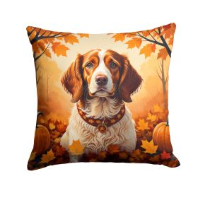 Brittany Spaniel Fall Throw Pillow Machine Washable, Indoor Outdoor Decorative Pillow for Couch, Bed or Patio, 14Hx14W