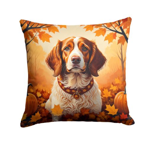 Brittany Spaniel Fall Throw Pillow Machine Washable, Indoor Outdoor Decorative Pillow for Couch, Bed or Patio, 14Hx14W