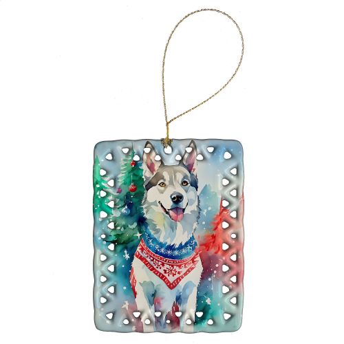 Siberian Husky Christmas Porcelain Ornament Christmas Tree Hanging Decorations for Home Christmas Holiday, Rectangle, Gift, Multicolor