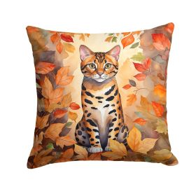 Bengal Cat in Fall Leaves Throw Pillow Machine Washable, Indoor Outdoor Decorative Pillow for Couch, Bed or Patio, 18Hx18W