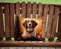 Brittany Spaniel Fall Throw Pillow Machine Washable, Indoor Outdoor Decorative Pillow for Couch, Bed or Patio, 14Hx14W