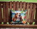 Basset Hound Luau Throw Pillow Machine Washable, Indoor Outdoor Decorative Pillow for Couch, Bed or Patio, 14Hx14W