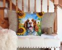 Welsh Springer Spaniel in Sunflowers Throw Pillow Machine Washable, Indoor Outdoor Decorative Pillow for Couch, Bed or Patio, 14Hx14W