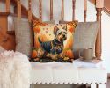 Silky Terrier Fall Throw Pillow Machine Washable, Indoor Outdoor Decorative Pillow for Couch, Bed or Patio, 14Hx14W