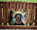 Black and Tan Coonhound Luau Throw Pillow Machine Washable, Indoor Outdoor Decorative Pillow for Couch, Bed or Patio, 14Hx14W