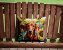 Dachshund in Sunflowers Throw Pillow Machine Washable, Indoor Outdoor Decorative Pillow for Couch, Bed or Patio, 14Hx14W