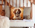 Brittany Spaniel Fall Throw Pillow Machine Washable, Indoor Outdoor Decorative Pillow for Couch, Bed or Patio, 14Hx14W