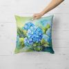 Hydrangeas in Watercolor Throw Pillow Machine Washable, Indoor Outdoor Decorative Pillow for Couch, Bed or Patio, 18Hx18W