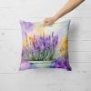 Lavender in Watercolor Throw Pillow Machine Washable, Indoor Outdoor Decorative Pillow for Couch, Bed or Patio, 18Hx18W