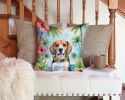 Beagle Luau Throw Pillow Machine Washable, Indoor Outdoor Decorative Pillow for Couch, Bed or Patio, 14Hx14W
