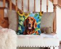 Irish Setter in Sunflowers Throw Pillow Machine Washable, Indoor Outdoor Decorative Pillow for Couch, Bed or Patio, 14Hx14W