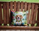 Beagle Luau Throw Pillow Machine Washable, Indoor Outdoor Decorative Pillow for Couch, Bed or Patio, 14Hx14W