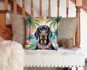 Black and Tan Coonhound Luau Throw Pillow Machine Washable, Indoor Outdoor Decorative Pillow for Couch, Bed or Patio, 14Hx14W
