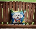 Bichon Frise Luau Throw Pillow Machine Washable, Indoor Outdoor Decorative Pillow for Couch, Bed or Patio, 14Hx14W