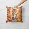 Bengal Cat in Fall Leaves Throw Pillow Machine Washable, Indoor Outdoor Decorative Pillow for Couch, Bed or Patio, 18Hx18W
