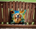 Golden Retriever in Sunflowers Throw Pillow Machine Washable, Indoor Outdoor Decorative Pillow for Couch, Bed or Patio, 14Hx14W