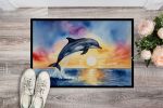 Dolphin Leaping at Sunrise Doormat Front Door Mat Indoor Outdoor Rugs for Entryway, Non Slip Washable Low Pile, 24H X 36W