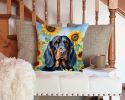 Gordon Setter in Sunflowers Throw Pillow Machine Washable, Indoor Outdoor Decorative Pillow for Couch, Bed or Patio, 14Hx14W