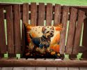 Silky Terrier Fall Throw Pillow Machine Washable, Indoor Outdoor Decorative Pillow for Couch, Bed or Patio, 14Hx14W
