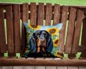 Gordon Setter in Sunflowers Throw Pillow Machine Washable, Indoor Outdoor Decorative Pillow for Couch, Bed or Patio, 14Hx14W