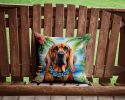 Bloodhound Luau Throw Pillow Machine Washable, Indoor Outdoor Decorative Pillow for Couch, Bed or Patio, 14Hx14W
