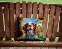 Welsh Springer Spaniel in Sunflowers Throw Pillow Machine Washable, Indoor Outdoor Decorative Pillow for Couch, Bed or Patio, 14Hx14W