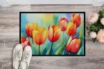 Tulips in Watercolor Doormat Front Door Mat Indoor Outdoor Rugs for Entryway, Non Slip Washable Low Pile, 24H X 36W