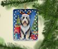 Bearded Collie Christmas Reindeer Porcelain Ornament Christmas Tree Hanging Decorations for Home Christmas Holiday, Rectangle, Gift, Multicolor