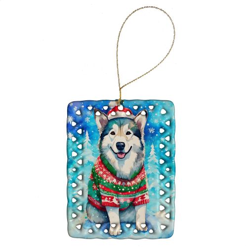 Alaskan Malamute Christmas Porcelain Ornament Christmas Tree Hanging Decorations for Home Christmas Holiday, Rectangle, Gift, Multicolor